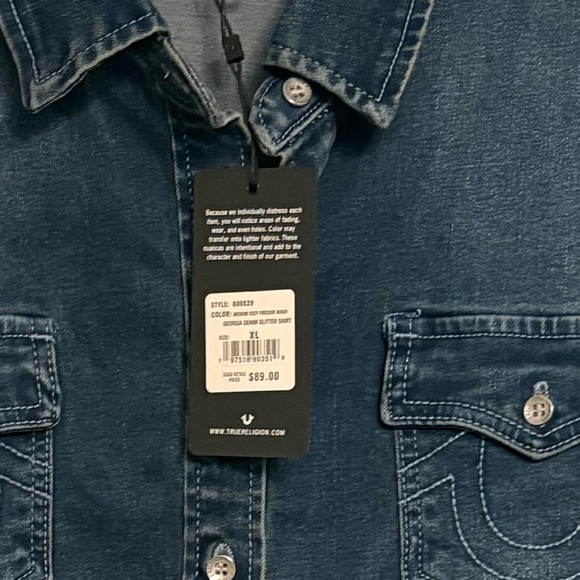 True Religion Georgia Denim Glitter button Shirt Cozy Fireside Wash XL - Picture 4 of 10